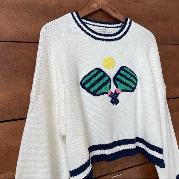 NWT Moon & Madison Pickleball Cropped  Boxy Sweater Preppy Cotton Blend Large - Picture 3 of 10